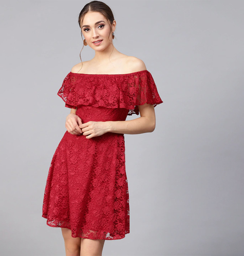 Red Lace Layered Fit & Flare Dress